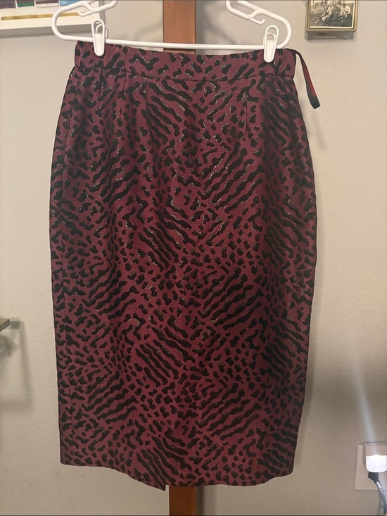 Lily & Taylor Dresses & Skirts - Midi Pencil Skirt in Burgundy and Black Animal Print